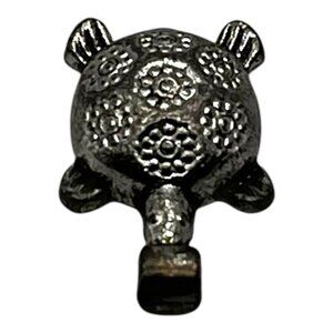 Turtle Shaped Silver Tone Metal Pendant With Floral Engravings 2cm